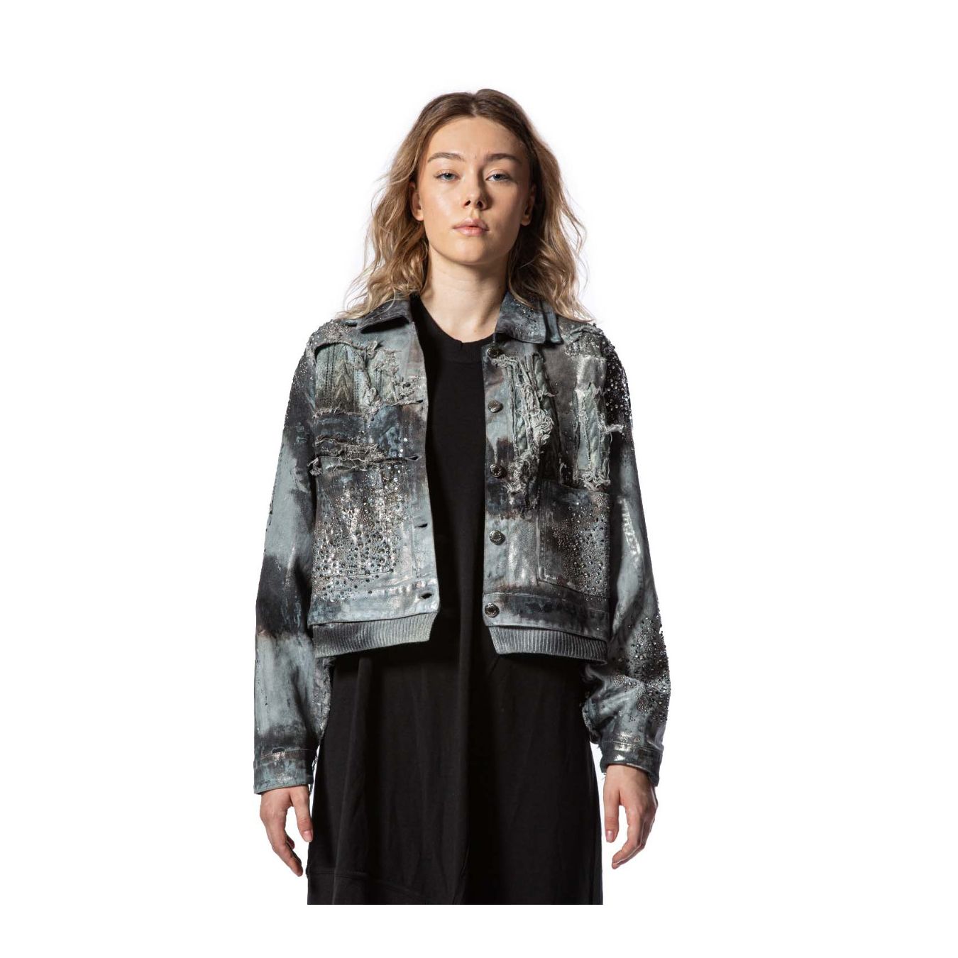 bomber in denim e cashemere 