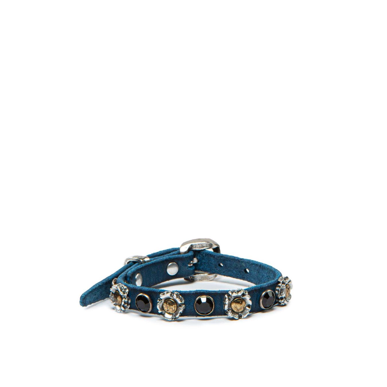 bracciale con rivetti in pelle blu 