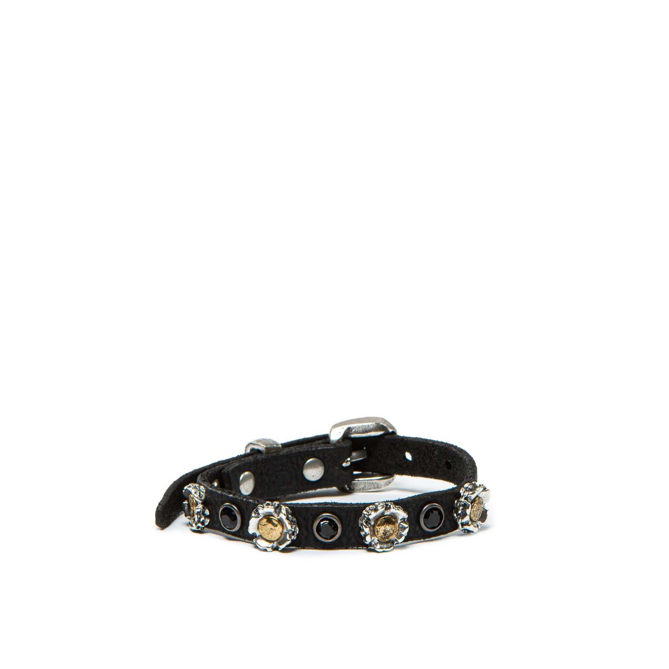 bracciale con rivetti in pelle nera 