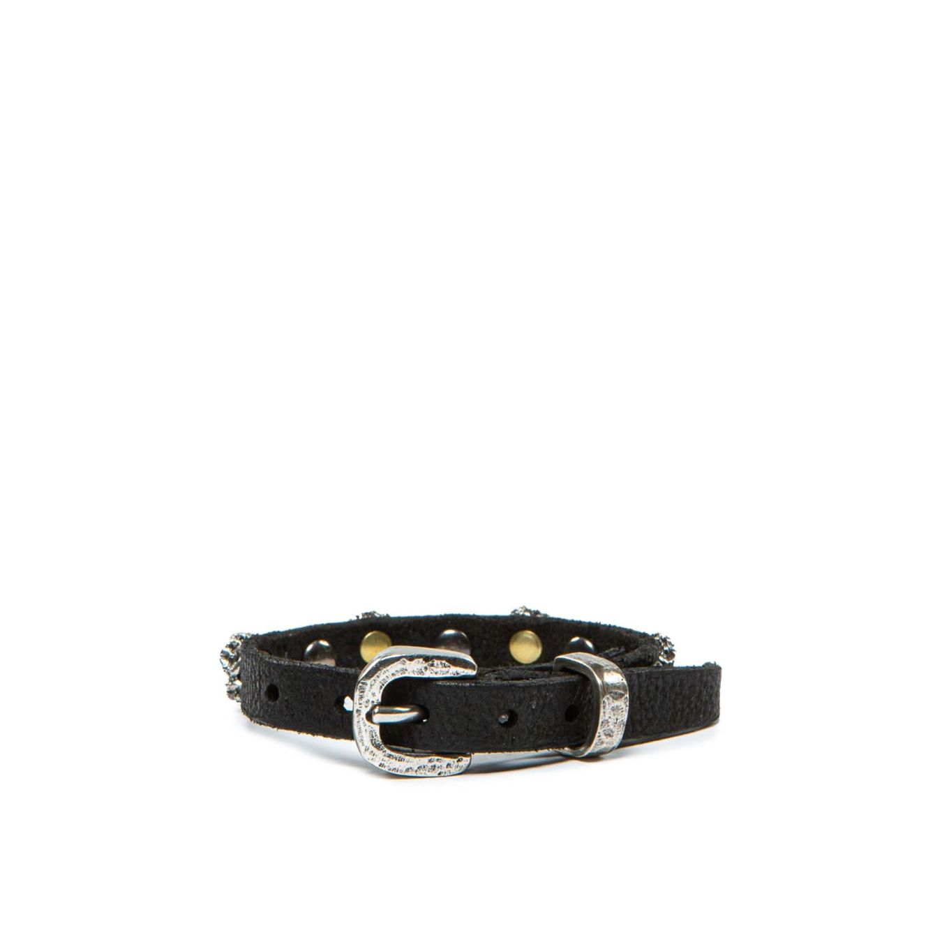 bracciale con rivetti in pelle nera 