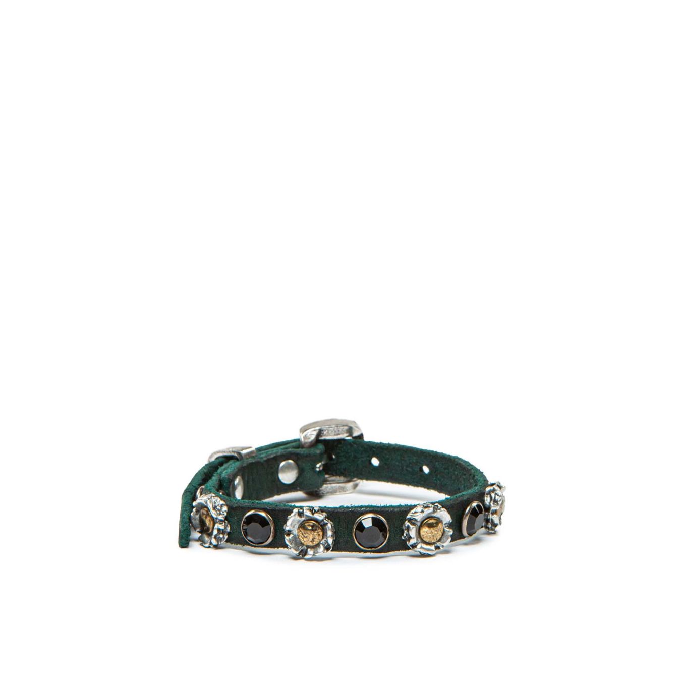 bracciale con rivetti in pelle verde 