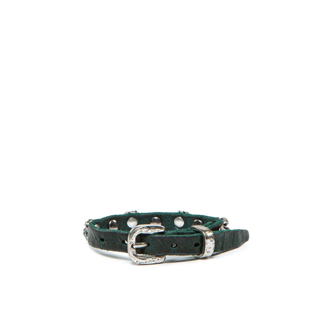 bracciale con rivetti in pelle verde 