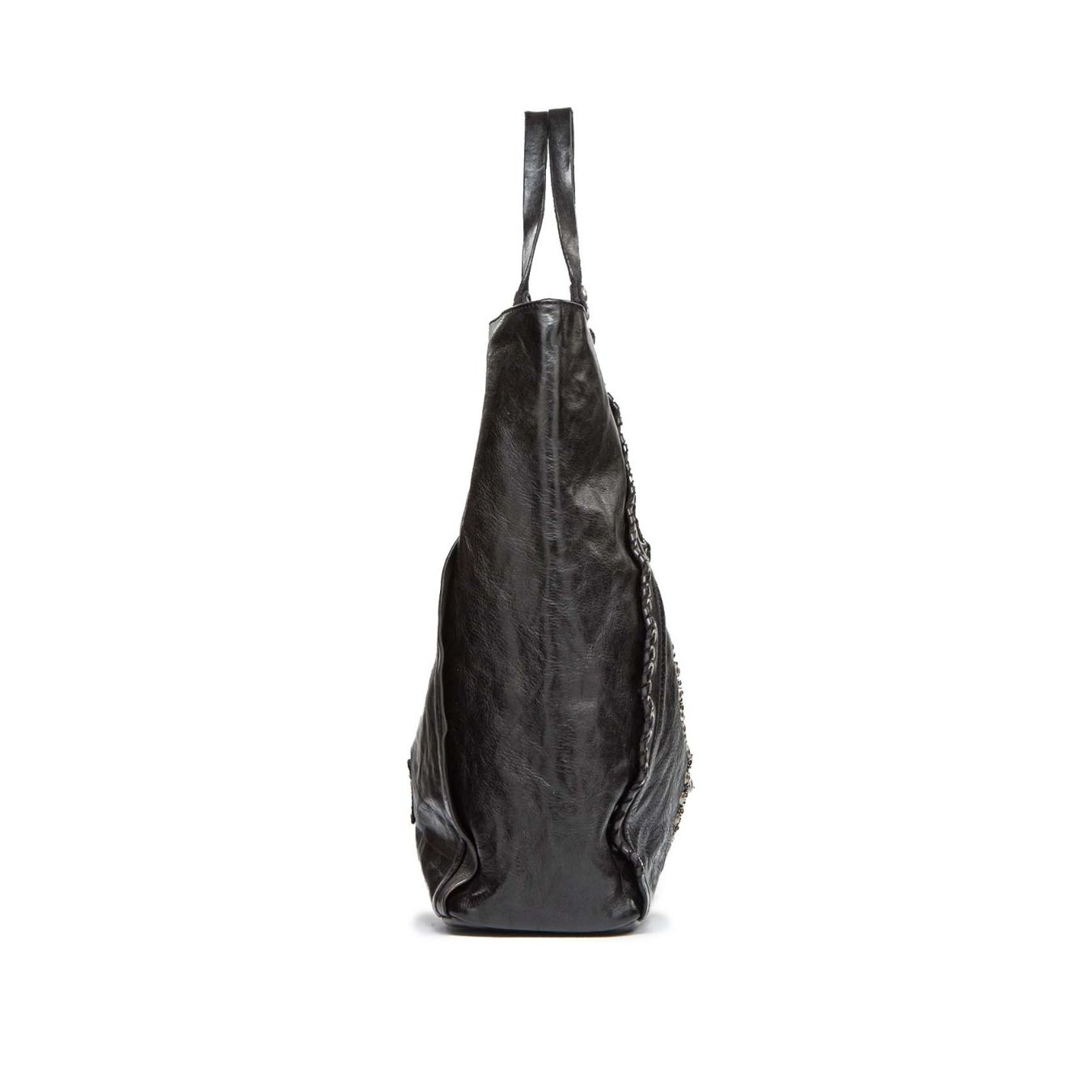 CAMPOMAGGI shopper CAMELIA con rivetti in pelle nera profilo