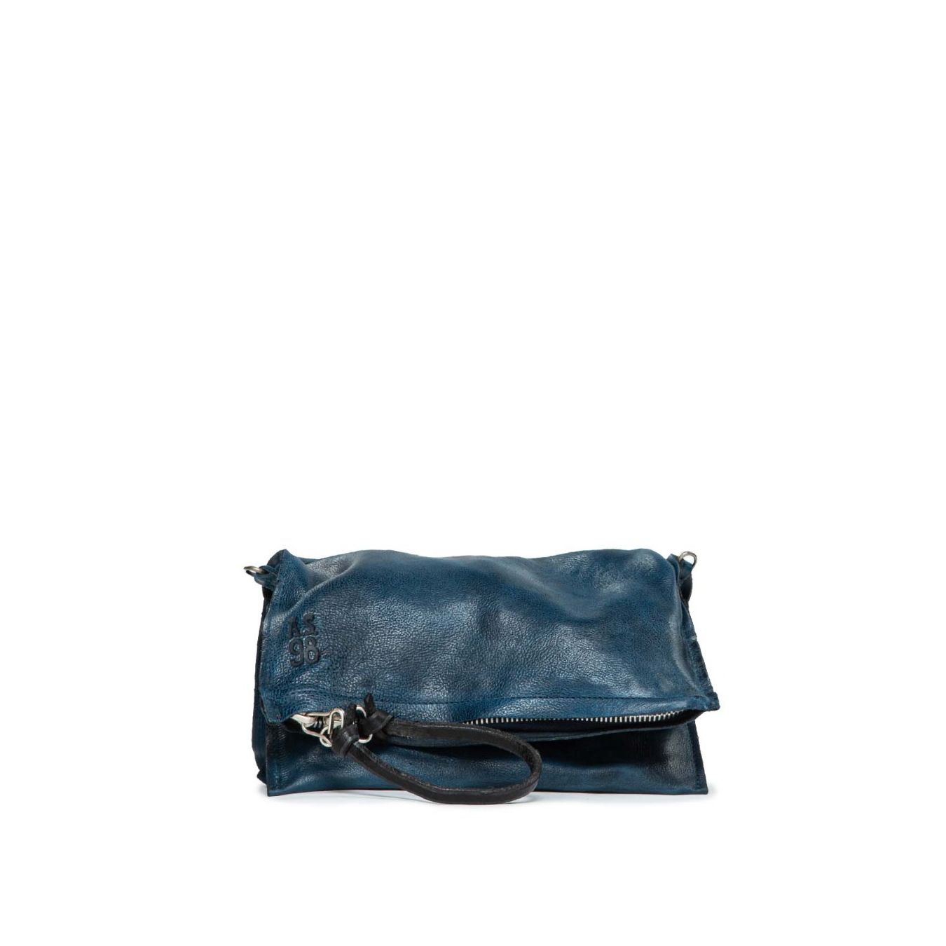 clutch in pelle blu con scomparti 