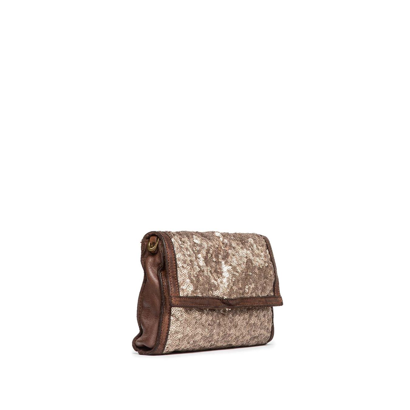 clutch con patta in pelle marrone