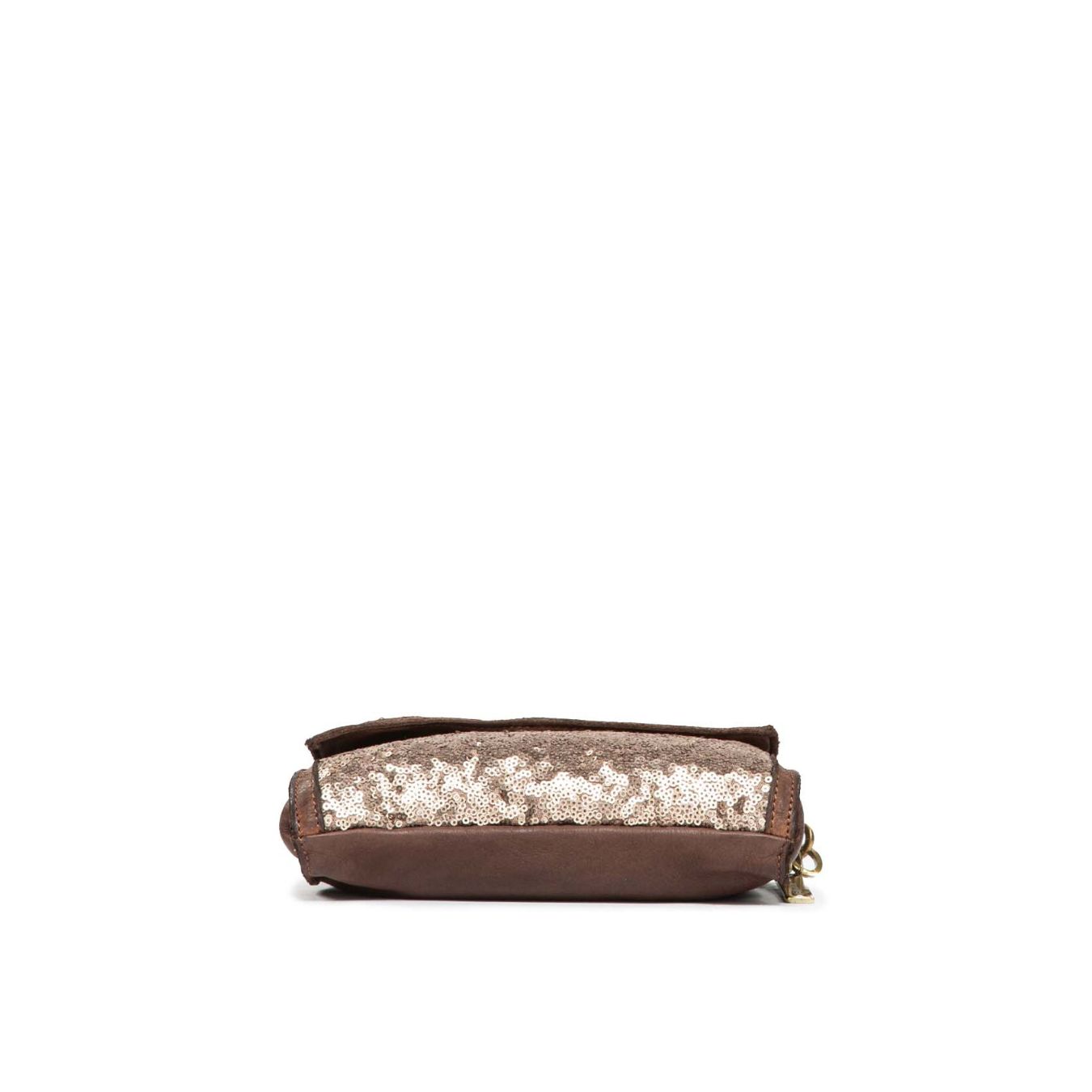 clutch con patta in pelle marrone