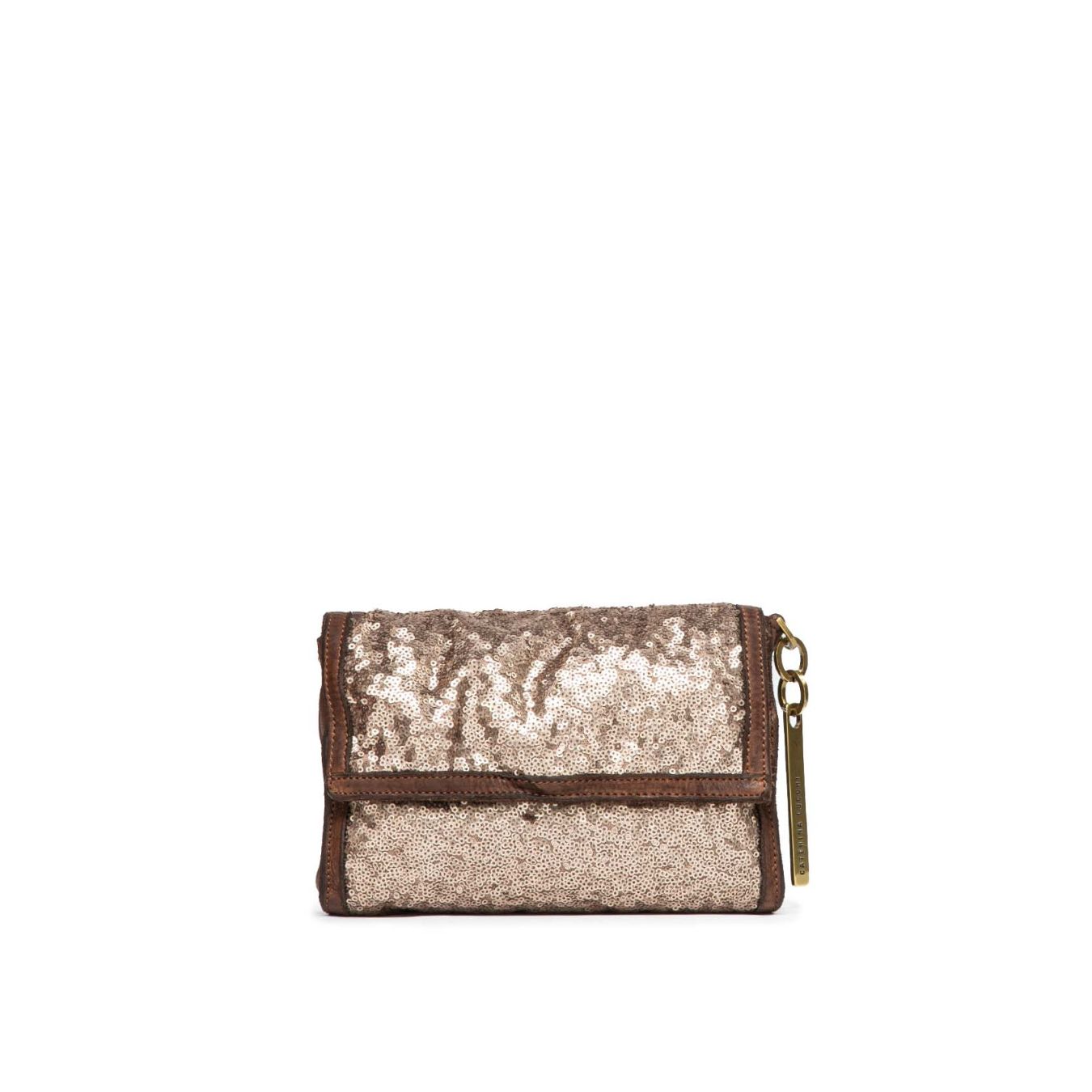 clutch con patta in pelle marrone