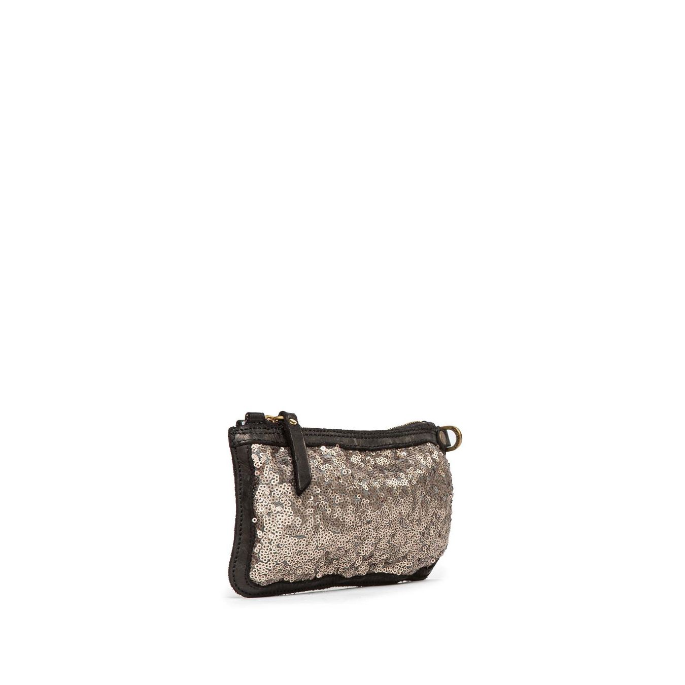 clutch in pelle nera e paillettes