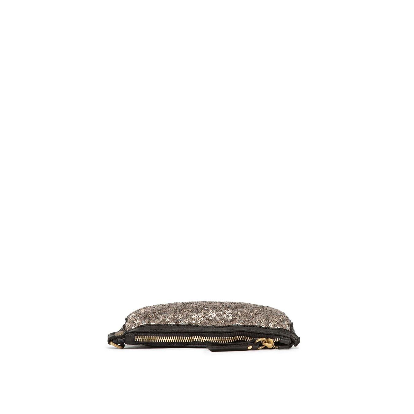 clutch in pelle nera e paillettes