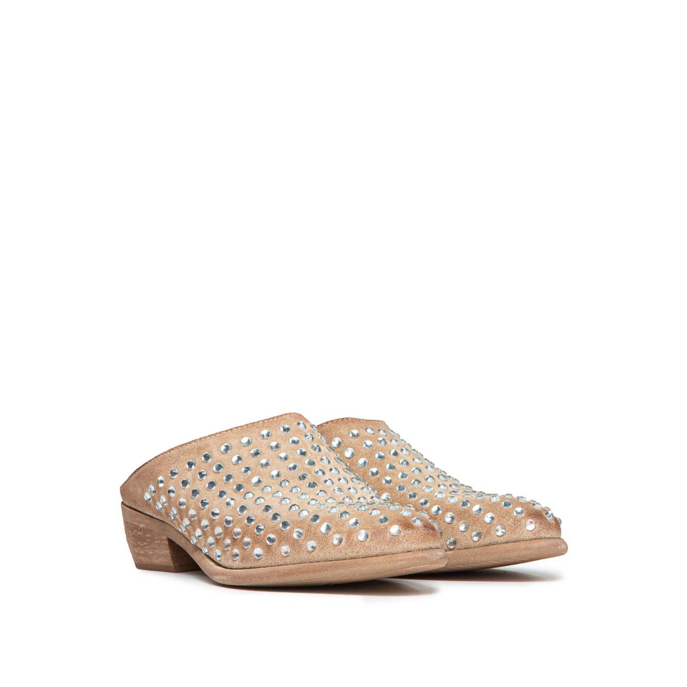 sabot con strass in camoscio beige 