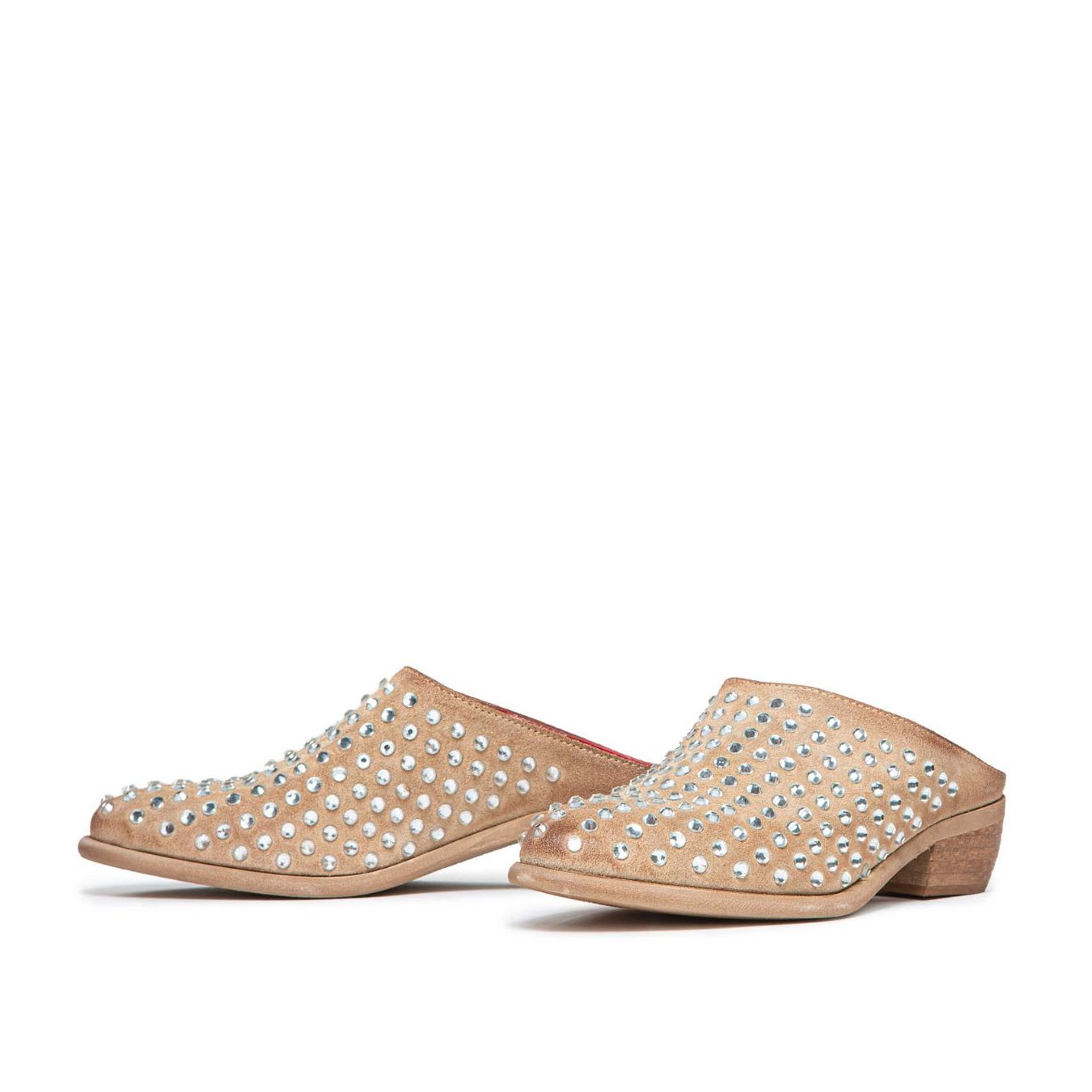 sabot con strass in camoscio beige 