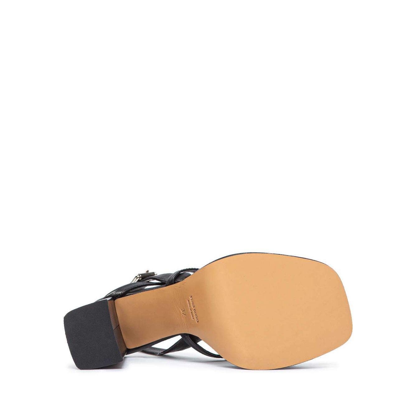 Uma sandalo con tacco e plateau in pelle nera