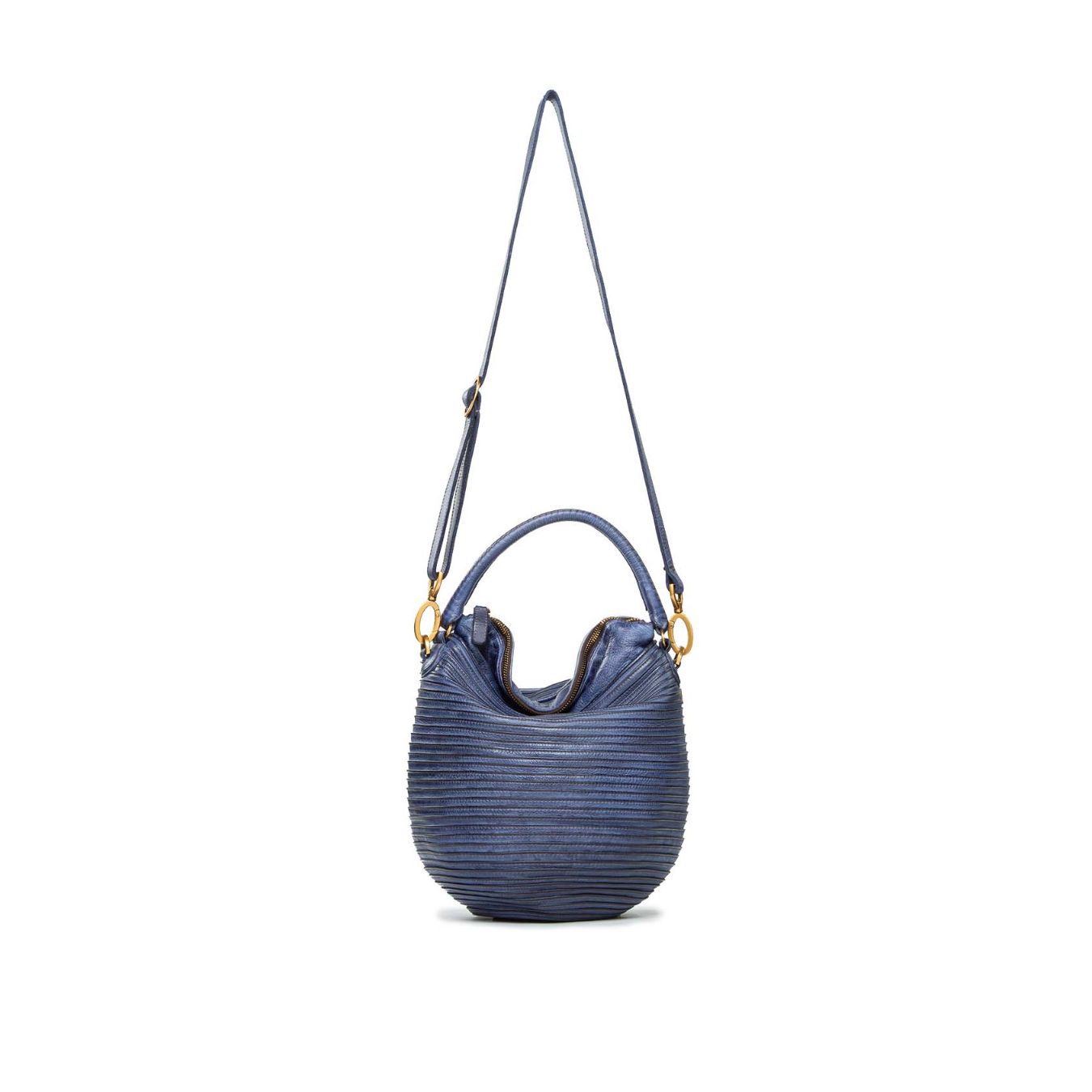 secchiello con zip in pelle blu 