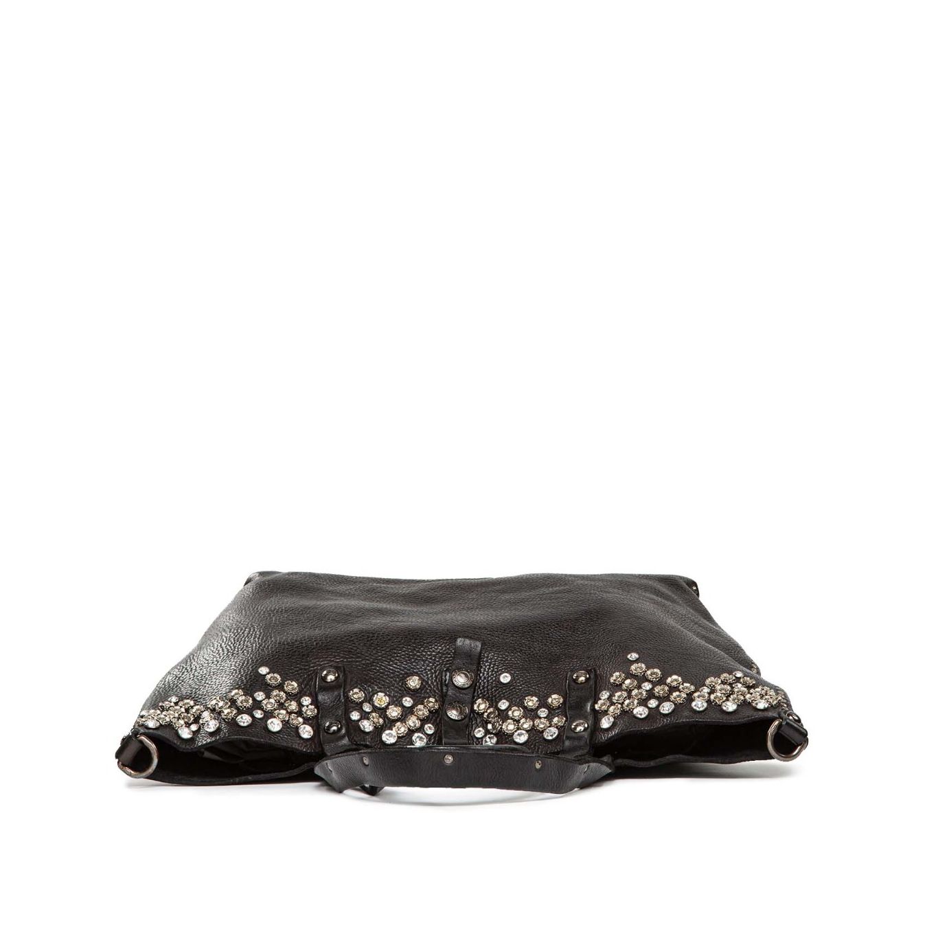 CAMPOMAGGI shopper in pelle nera con strass e borchie 