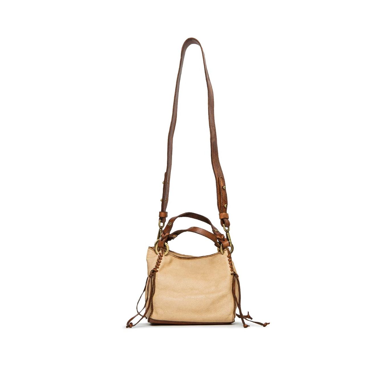 shopper ANNA con infilatura in pelle beige 