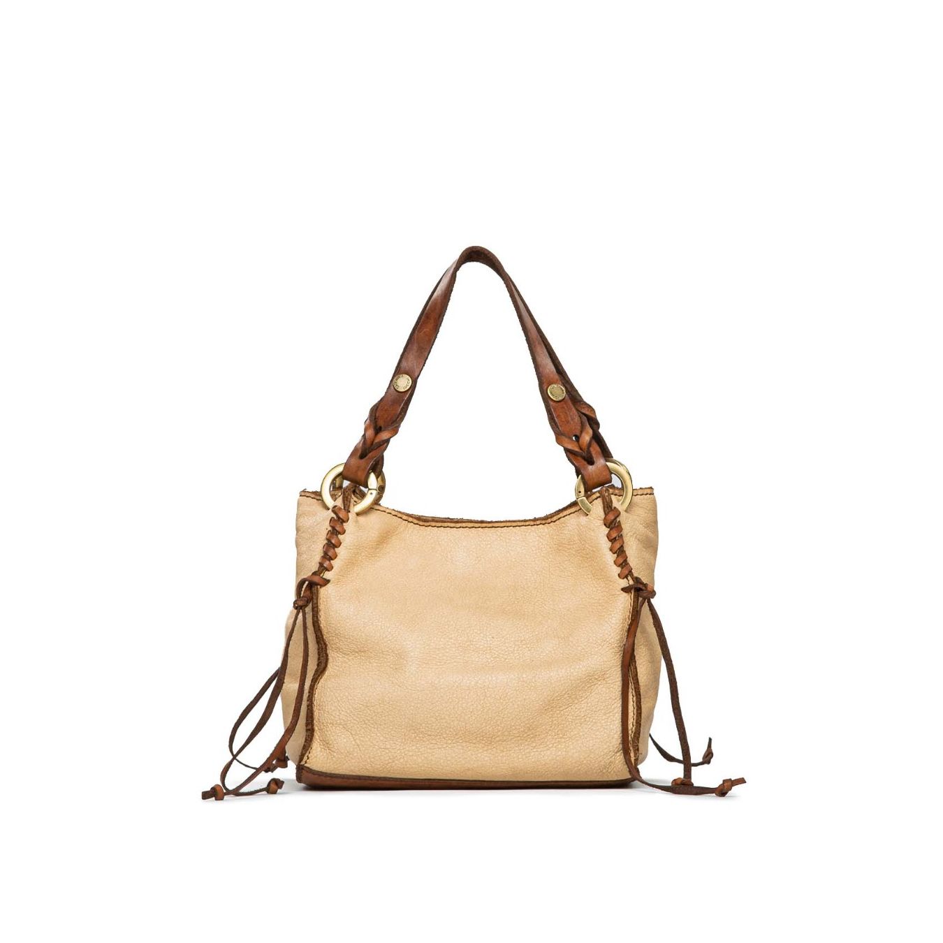 shopper ANNA con infilatura in pelle beige 