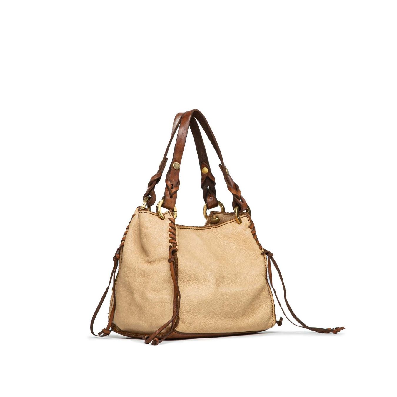 shopper ANNA con infilatura in pelle beige 