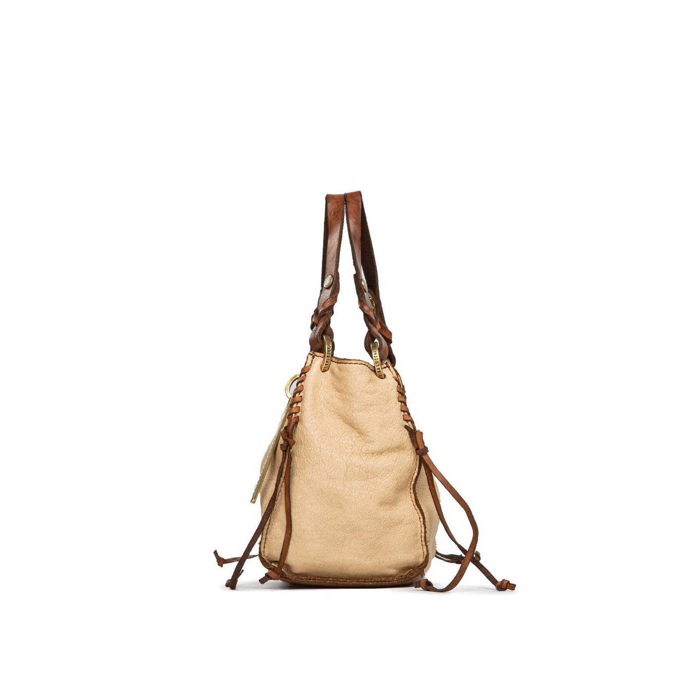 shopper ANNA con infilatura in pelle beige 