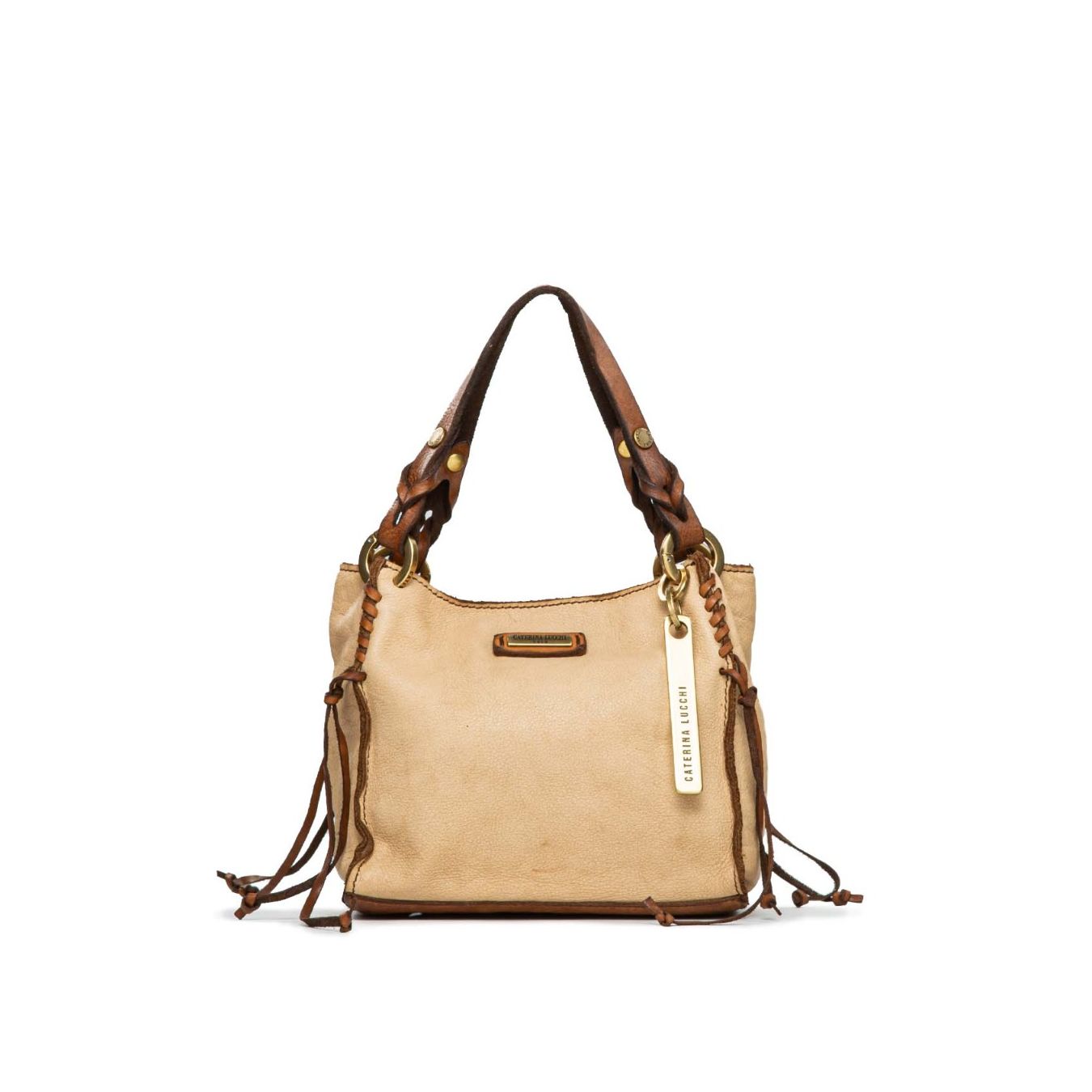 shopper ANNA con infilatura in pelle beige 