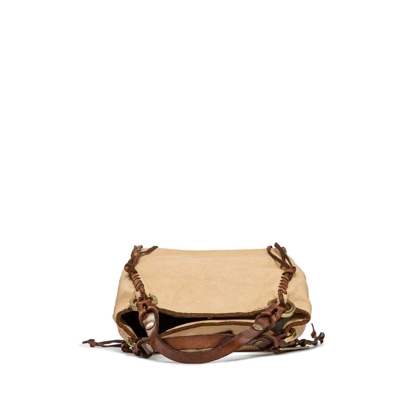 shopper ANNA con infilatura in pelle beige 