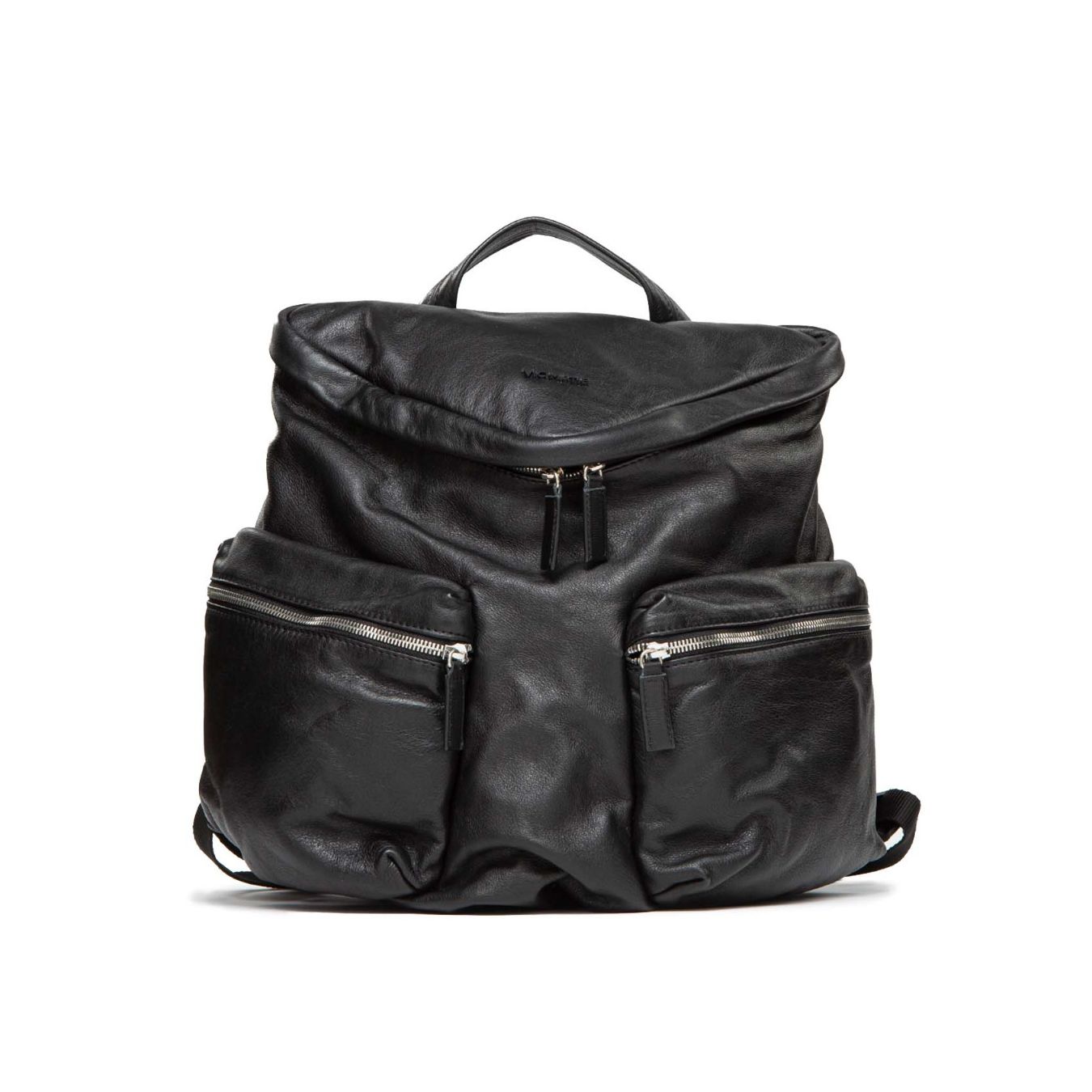 zaino con tasche esterne in pelle nera 