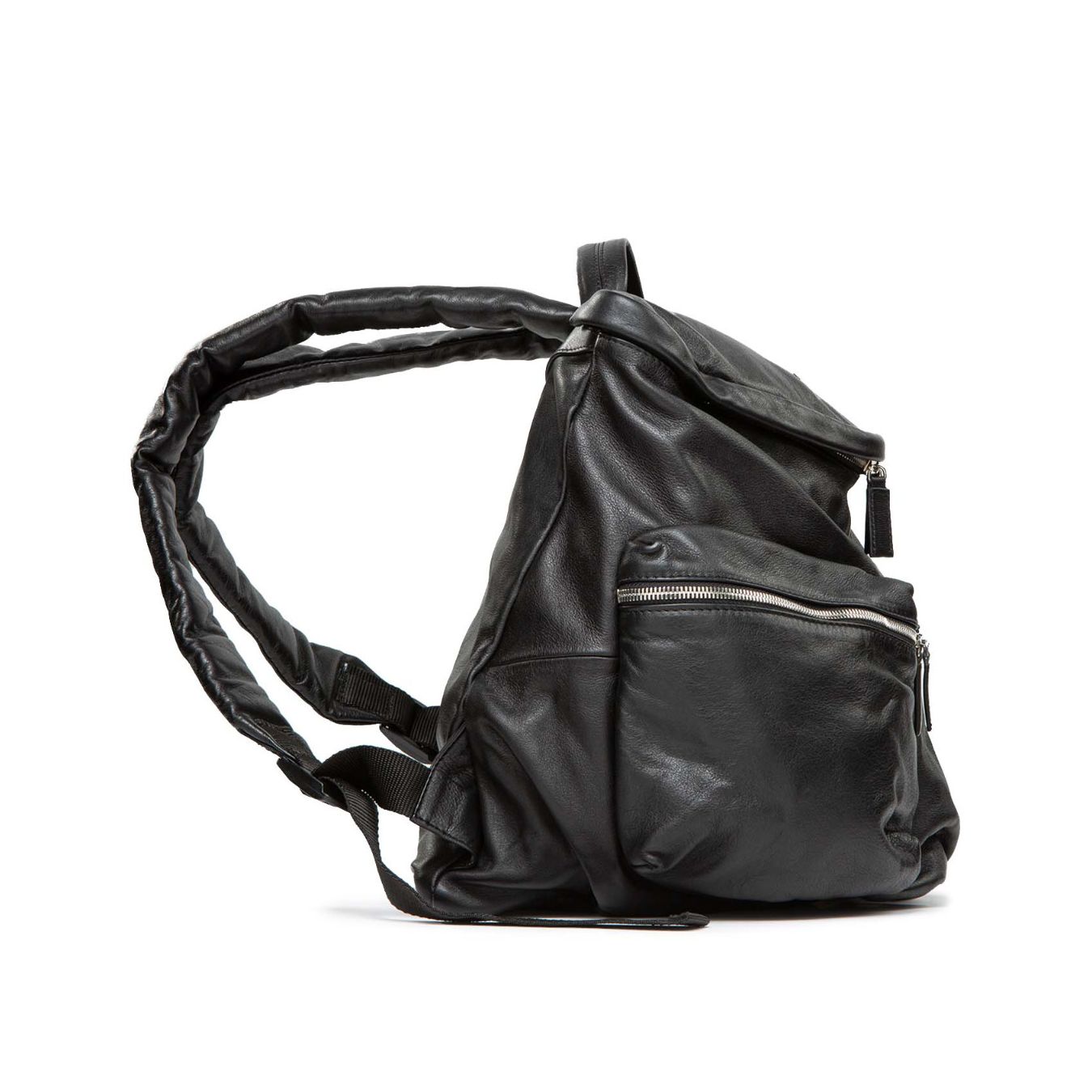 zaino con tasche esterne in pelle nera 