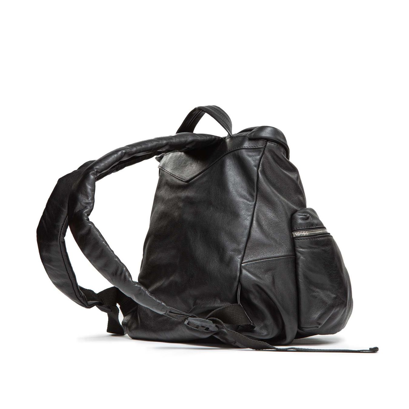 zaino con tasche esterne in pelle nera 