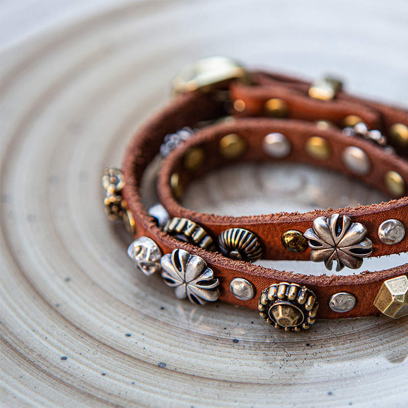 bracciale con doppio giro in pelle cognac